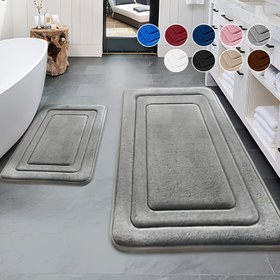 Resim 2 Adet Hafıza Köpüğü Banyo Paspası, U Şekilli Tuvalet Konturlu Konforlu Ayakta Durma Matı. Kalınlaştırılmış Süper Emici Yumuşak Halı, Çamaşır Odası İçin Kaymaz Zemin Paspasları, İç ve Dış Mekan Giriş Hediyesi 