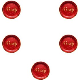 Resim Roll-up Parti Doğum Günü Işıltılı Kırmızı Party Yazılı Karton Tabak - 22 Cm. - 8 Adetlik 5 Paket Kırmızı 