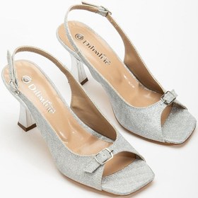 Resim Büyük Numara Kadeh Topuk Gri Kadın Topuklu Sandalet-3810 Gri 