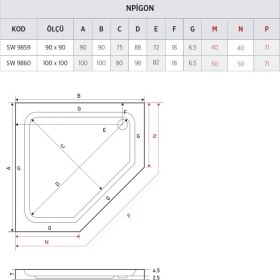 Resim Npıgon Beşgen Duş Teknesi (Flat) 90*90 