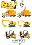 Resim tmtoysandmore İnşaat Seti Metal Kum Kamyonu Forklift Kepçe Mini Oyuncak (6lı Yollanır) 