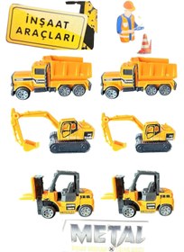Resim tmtoysandmore İnşaat Seti Metal Kum Kamyonu Forklift Kepçe Mini Oyuncak (6lı Yollanır) 