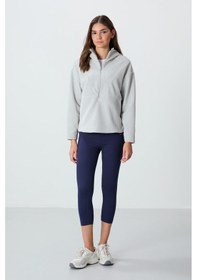 Resim Tommy Life Taş Kalın Yumuşak Dokulu Kapüşonlu Oversize Nakışlı Polar Kadın Sweatshirt -97286 Taş 