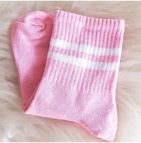 Resim Beyaz Çizgili Pembe Çorap Pembe 