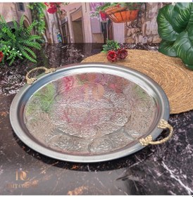 Resim 430 Kalite Krom Çelik Kulplu Tepsi 35 Cm Fırına Uygun, Osmanlı Motifli, Kebap & Restoran Sunum Tepsisi Gri 