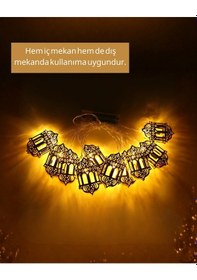 Resim Pilli Ramazan Işıkları Altın Renk Fener Figürlü Led Süsleme Beyaz 
