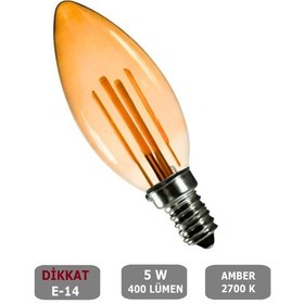 Resim Buji Tasarım E14 Rustik Ampul Vintage Amber 5w - 400 Lümen - Kırılmaz Plastik Gövde 