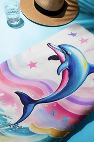 Resim Dijital Baskı Plaj Deniz Havlusu Yunus Balığı Desenli Peştamal HVL0119 