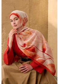 Resim Silk Home Polyester Velina Şal Parlak Turuncu-krem Desenli Parlak Dokulu Hafif 190x70 Çok Renkli 