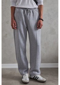 Resim Erkek Önü Dikiş Detaylı Baggy Eşofman Altı GRİ MELANJ 