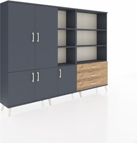 Resim Arges Dolap 11 Raflı 3 Çekmeceli 5 Kapaklı 220x30x163 Antrasit-antrasit/çam Antrasıt/atlas Çam - Antrasıt 