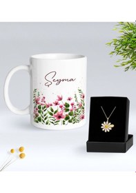 Resim Bk Gift Kişiye Özel İsimli Çiçek Tasarımlı Beyaz Kupa Ve Papatya Kolye Hediye Seti - 5, Sevgiliye Hediye, Anneye Hediye, Arkadaşa Hediye Kobitmeyencom 