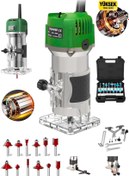 Resim OG GERMANY STEEL Alman 4200Rpm 6 Kademe Devir Ayarlı Formika Traşlama Freze Makinesi 6 Mm Pens + 12 Adet Uç YEŞİL 