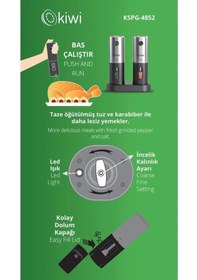 Resim Kiwi Kspg-4852 Şarjlı Paslanmaz Çelik Tuz Karabiber Değirmeni Otomatik Baharat Öğütücü 2li Paket Gri - Siyah 