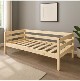 Resim Ahşap Sedir Kanepe 90x190 Cm İç Ölçü Mindersiz Doğal Natural Masif Ahşap Bej 