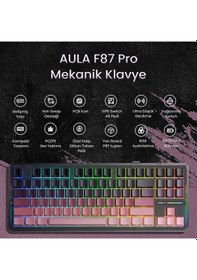 Resim Aula F87 Pro Mekanik Rgb Tkl Graywood V4 Switch Kablosuz Makrolu Hot Swap 