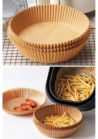Resim 50 Adet Air Fryer Pişirme Kağıdı Tek Kullanımlık Hava Fritöz Yağ Geçirmez Yapışmaz Tabak Model Kahverengi 
