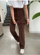 Resim Kadın Yüksek Bel Full Likralı Krep Kumaş Pantolon Kahve 