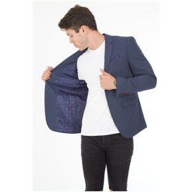 Resim Sposo 5121Dar Kalıp Örme Kumaş İndigo Erkek Blazer Ceket İndigo 