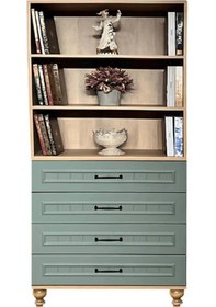 Resim Gülsün Çekmeceli Şifonyer Ve Kitaplık Set Küf Yeşili Renk Mdf Gürgen Ağacı Ayaklı Diğer 