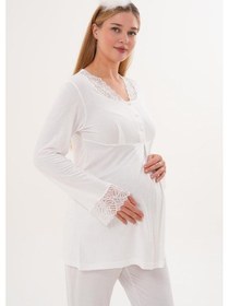 Resim Mecit Pijama Mecit 5808 Kadın Hamile Lohusa Pijama Takımı Ekru 