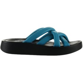 Resim Bueno Shoes Turkuaz Siyah Deri Kadın Düz Terlik 01wu4606 