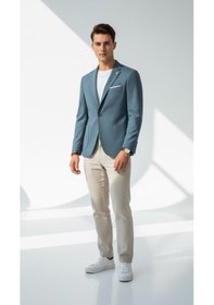 Resim Plus Scorpion Erkek Slim Fit Blazer Ceket Tek Düğmeli Çift Yırtmaçlı Torba Cepli Yarım Astarlı Zümrüt Mavisi 