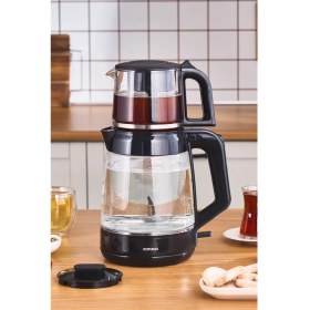 Resim Özbience Cam Çay Makinesi Xl 2’si Bir, Şık Siyah 