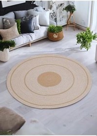 Resim Jüt Paspas, Kilim, Halı, Kapı Önü Paspas, Yuvarlak Paspas, Mutfak Paspası, Banyo Paspası, Hediyelik 90 x 90 JÜT-BEYAZ KIRÇIL 