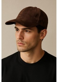 Resim %100 Hakiki Süet Deri Şapka Spor Şapka Cap Kep Süet Şapka Deri Şapka Güderi Ayarlanabilir Ölçü Kahverengi 