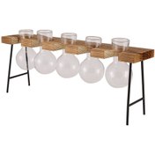 Resim Yayılma İstasyonları Masaüstü Hava Bitkisi Teraryumu, Ahşap Standlı Cam Saksı Ampul Cam Vazo - Bitki Teraryumu 