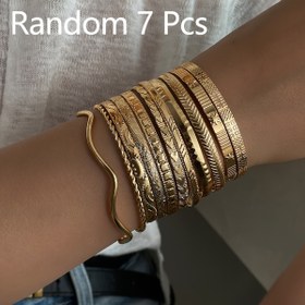 Resim Rastgele 7 Parça Retro Şık Kalp ve Altıgen Örgülü Açık Bileklik Seti 