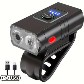 Resim 1 Adet/2 Adet Yeni USB Şarjlı LED Bisiklet Işığı, Güç Göstergeli Dağ Bisikleti Farı, Bisiklet Ekipmanı 
