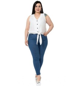 Resim Büyük Beden Bağlama Detaylı Kolsuz Beyaz Bluz-beyaz Beyaz 