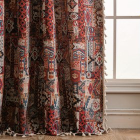 Resim 1 Panel Bohem Türk Esintili Kırmızı/Bej/Siyah/Beyaz/Gri/Mavi/Kahverengi Altın Renkli Püsküllü Çiftlik Evi, Düğünler ve Partiler İçin Yarı Şeffaf Gizlilik Perdesi - Jakarlık Desen & Kolsuz Tasarım, Kurulumu Kolay (Donanım İhtimali) Lüks Oturma Odası Mutfak Yemek Odası İçin Boho Tarzı El Yıkama Özel Paneller 