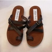 Resim Butik Tülin Hakiki Deri Yakma Kahve Bronz Tokalı Süet Içli Eva Esnek Taban Baş Parmak Terlik 
