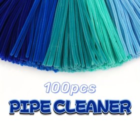 Resim 100 adet Mavi Serisi Yenilenmiş Chenille Twist Stick, Işık Göl Mavisi, Derin Göl Mavisi, Kraliyet Mavisi, Soya Yeşili, Tavuskuşu Mavisi içerir, Kendin Yap Sanat Yaratıcı El Yapımı -kış, yeni yıl 
