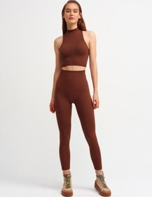 Resim Trendy Butik Kadın Kahverengi Yüksek Bel Fitilli Taytkahvem Kahverengi 