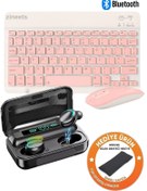 Resim Zineets Kablosuz Şarjlı Bluetooth Klavye Mouse Ve Bluetooth Kulaklık Seti Ultra Slim Tablet Telefon Uyumlu 