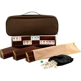 Resim MSMETİCARET Okey Takımı Oval Oyma Desenli Koyu Renk Ahşap El Yapımı - Vip Taşıma Çantalı 