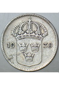 Resim İsveç 10 Öre 1938 Gümüş 1,44 Gr. 