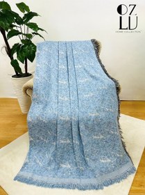 Resim Pamuklu Yeni Nesil Koltuk - Çekyat Örtüsü 170x220 Mermer Desen Açık Mavi Koltuk Şalı 