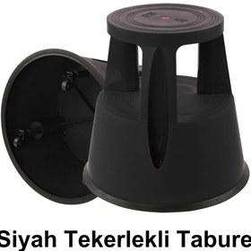 Resim Karlobi Siyah Tekerlekli Tabure - | Kaydırmaz | - | Basamaklı | - | Devrilmez | 