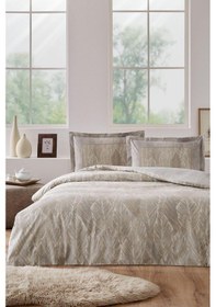 Resim Özdilek Folha De Ouro Çift Kişilik Fitted Çarşaflı Nevresim Takımı Bej Bej 