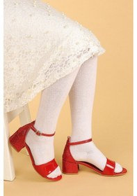 Resim Kiko Kids 768 Ayna Kum Günlük Kız Çocuk 3 CM Topuklu Sandalet Ayakkabı Kırmızı 001 
