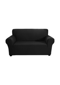 Resim Streç Kanepe Kılıfı Süt İpek Kumaş Kaymaz Yumuşak Kanepe Kanepe Kılıfı 2 Kişilik Yıkanabilir Oturma Odası Çocuklar Evcil Hayvanlar İçin Siyah Siyah 