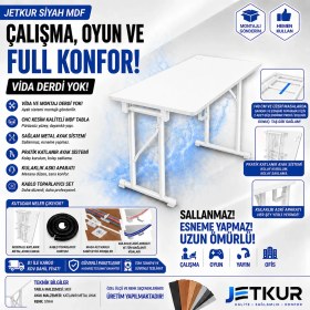Resim XMAX Jetkur Beyaz Mdf Bilgisayar Oyuncu Masası Sallanmaz Metal Ayaklı - Vida Derdi Yok 