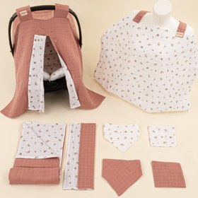 Resim 9 Parça Avantajlı Set - Çift Taraflı - Gül Kurusu Muslin - Çiçekler 