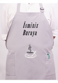 Resim Mutfak Önlüğü Kişiye Ve İsme Özel Nakışlı Mutfak Önlüğü Fincan 02 Farklı Renkler Gri 