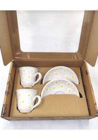 Resim El Yapımı Papatya Desenli 2'li Fincan Takımı Cok Renkli 